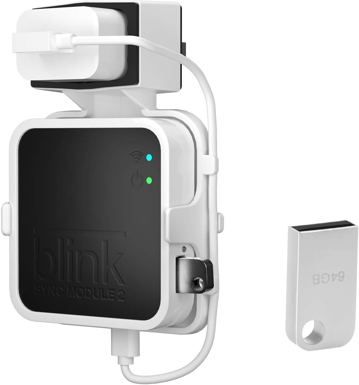 Outlet Wall Mount and 64GB USB Flash Drive for Blink Sync Module 2,Simple Mount Bracket Holder for All-New Blink Outdoor Blink Indoor Home Security Camera with Easy Mount Short Cable