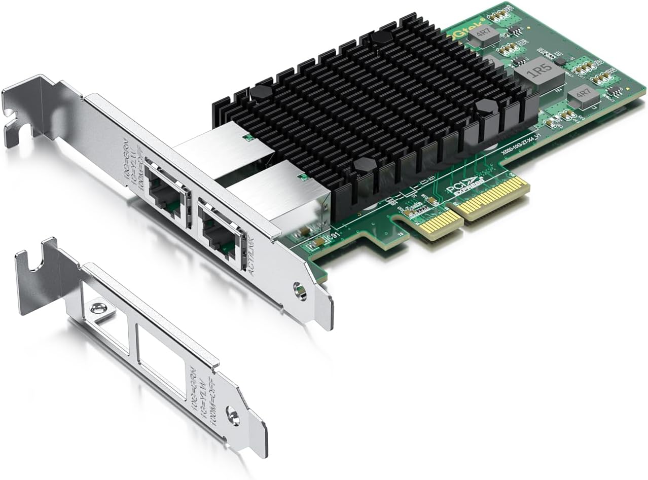 10Gb RJ45 PCI-E Network Card NIC, Compare to Intel X550-T2, with Intel X550-AT2 Chip, Dual RJ45 Ports, PCI Express 3.0 X4, Ethernet Converged Network Adapter Support Windows/Linux/VMware Esxi