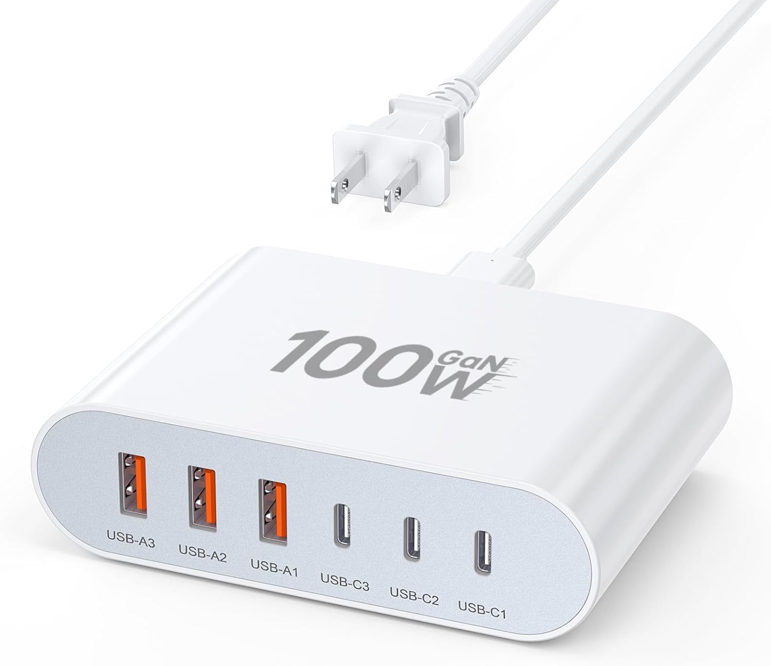 100W USB C Fast Charger Block Compact GaN 6 Port PD USB C and QC USB A Wall Charger Type C Charging Station Hub Adapter Plug Cube Brick for iPhone 15 14 13 12 Pro Max iPad Pro Air Samsung Pixel LG