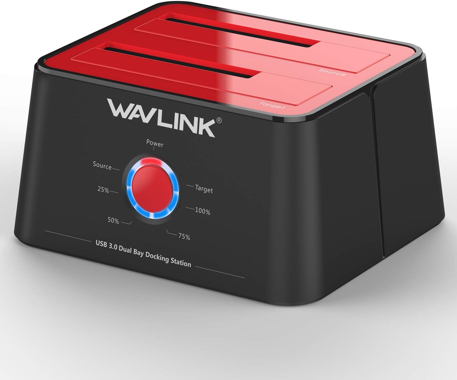 WAVLINK USB 3.0 to SATA I/II/III Dual Bay External Hard Drive Enclosure Docking Station, Caddy Reader for 2.5/3.5 inch SATA HDD SSD, 2x16TB and UASP Offline Cloner, Disk Duplicator Function- Red