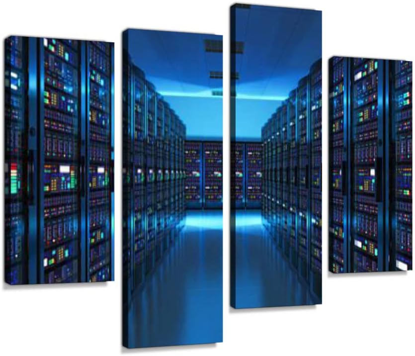 Server Room Interior in datacenter Canvas Wall Art Hanging Paintings Modern Artwork Abstract Picture Prints Home Decoration Gift Unique Designed Framed 4 Panel