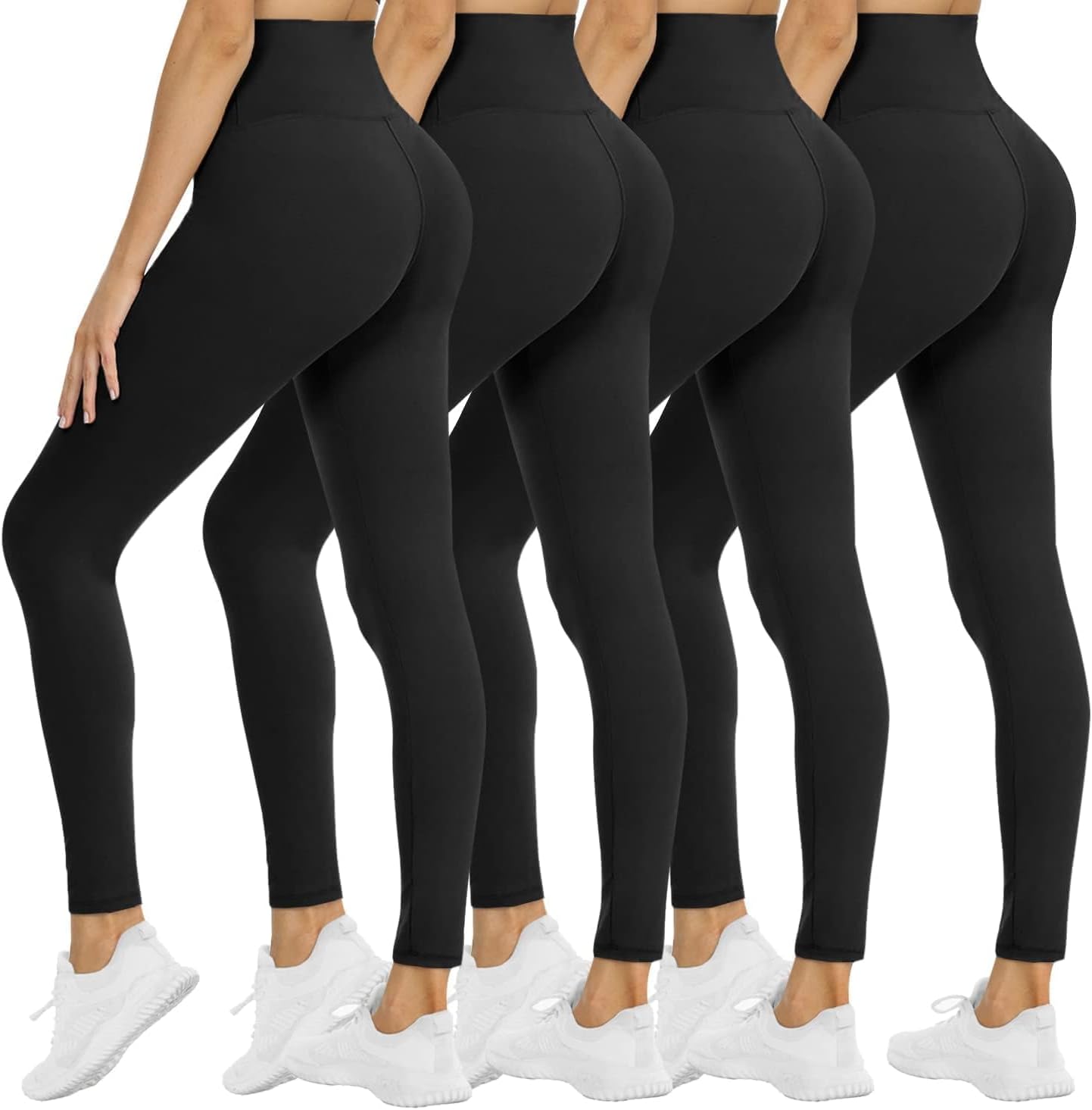 NexiEpoch 4 Pack Leggings for Women – High Waisted Tummy Control Soft Black Capri Yoga Pants with Pockets for Workout