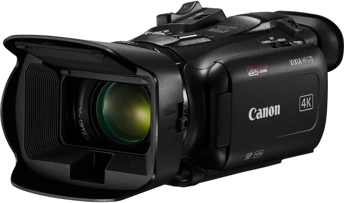 Canon VIXIA HF G70 Camcorder 1/2.3” 4K UHD CMOS Sensor 20x Optical Zoom, 800x Digital Zoom, Image Stabilization, HDMI, USB Live Streaming, Time Stamp On-Screen Display Recording