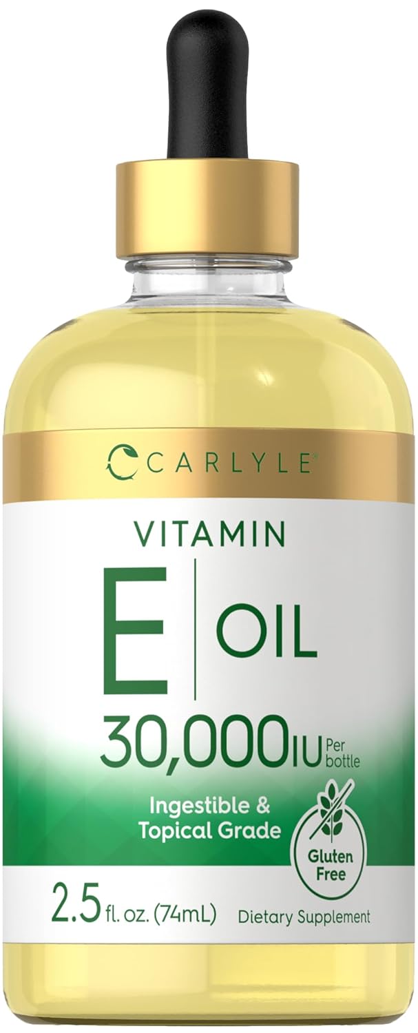 Carlyle Vitamin E Oil | 30,000 IU | 2.5 fl oz | Ingestible & Topical Grade | Moisturizing for Skin | Vegetarian, Non-GMO, Gluten Free Supplement