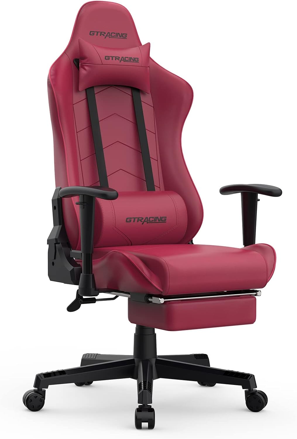 GTRACING Gaming Chair for Adults, Racing Style Computer Chair with Footrest, Adjustable Reclining Backrest and Lumbar Support, Stylish High Back Chair for Gaming and Office (Red)