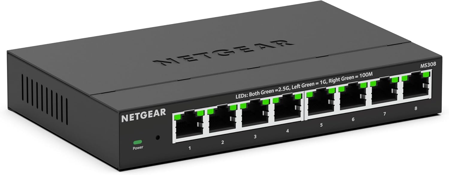 NETGEAR 8-Port 2.5GB Switch – Multi-Gigabit Ethernet Unmanaged Network Switch (MS308) – 8 x 1G/2.5G – Desktop or Wall Mount – Limited 3 Year Protection