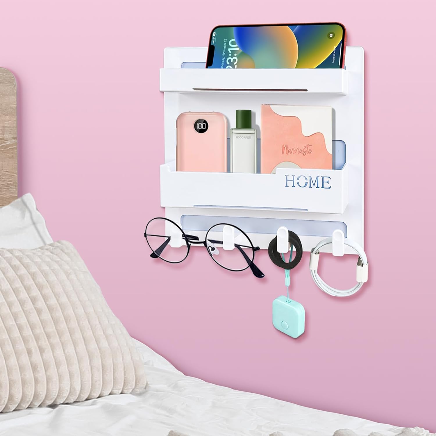 Floating Shelves for Bedside Shelf Accessories Organizer, Wall Mount Self Stick On, Cute Room Decor Aesthetic, Girls Room Decor, Cool Stuff For Bedroom Storage And Organization, Bedside Wall Organizer