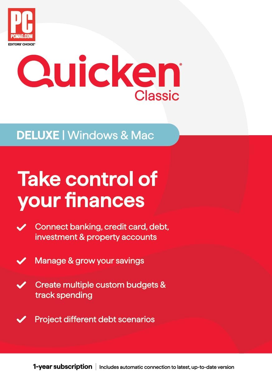 Quicken Classic Deluxe, Personal Finance Software – Take control of your finances – 1 Year Subscription (Windows/Mac) [Key Card]