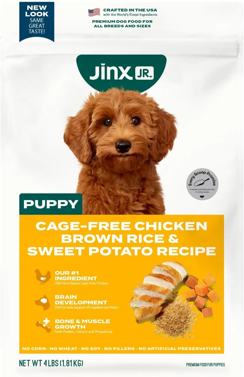 Jiinx Jr. Natural High Protein Puppy Food – Organic Chicken, Brown Rice & Sweet Potato, Grain-Free, DHA for Brain Development, 4 lb. Bag (2X 4 lbs)