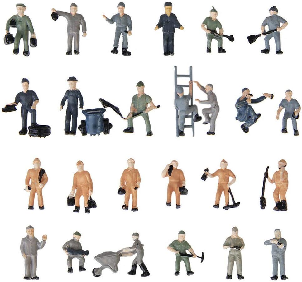 Acxico 25pcs Simulation Train Track Railroad Worker Model People Figures with Tools 1:87 HO Scale for Miniature Scenes