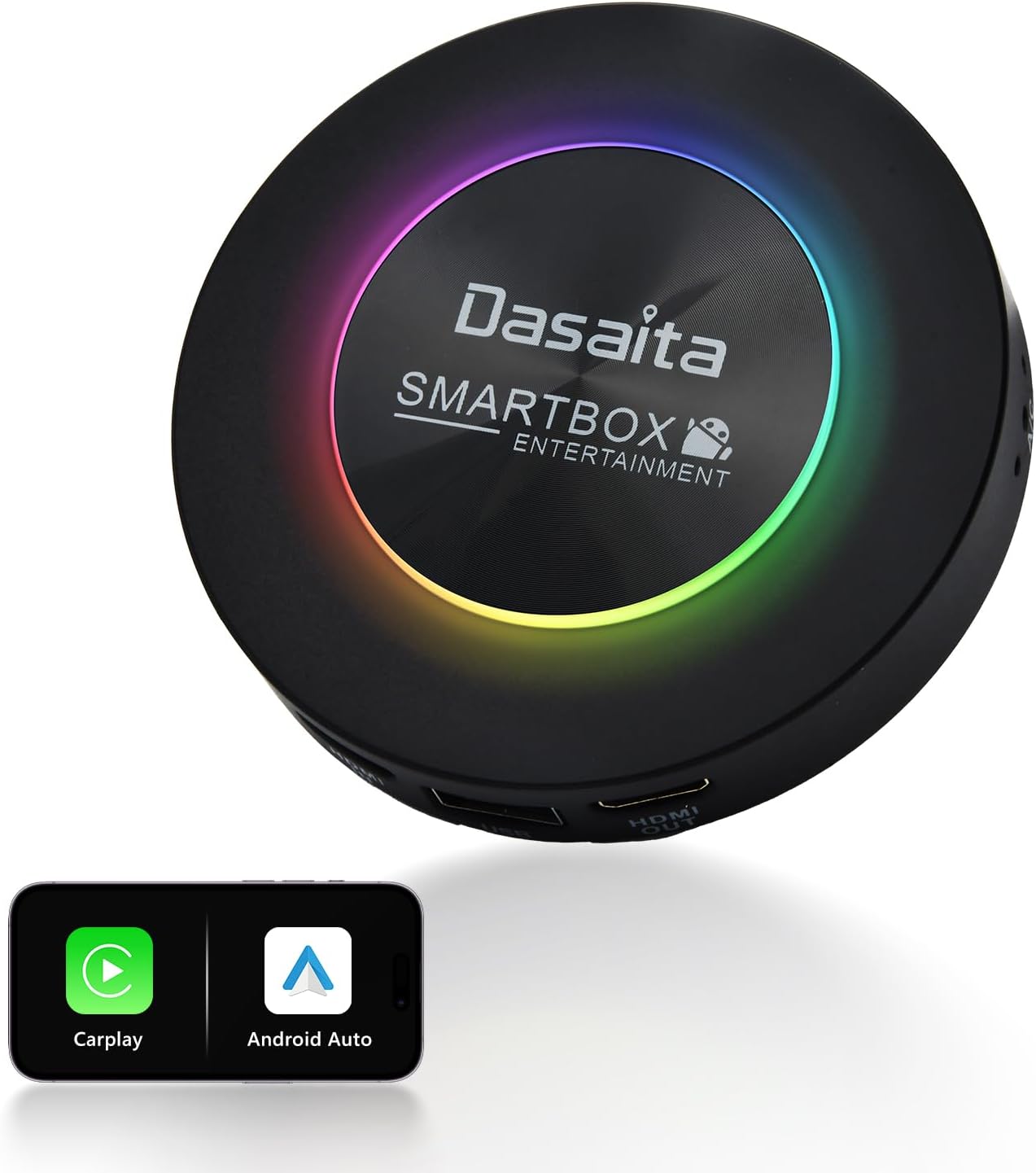 Dasaita Android 13 Carplay & Android Auto AI Box/Adapter, Voice Control/Real-time GPS/Online Music, Plug-and-Play, 8G+128G Qualcomm 660 CPU, Support HDMI Output, 4G Cellular, OEM Wired Carplay Port