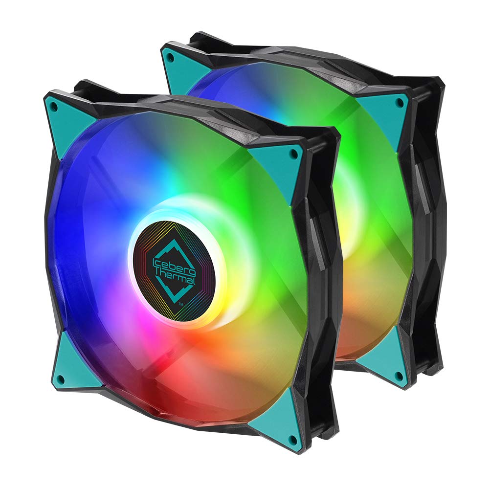 Iceberg Thermal IceGALE Addressable RGB 140mm PWM Dual Ball Bearing ARGB Case Fan ((2-Pack) Black)