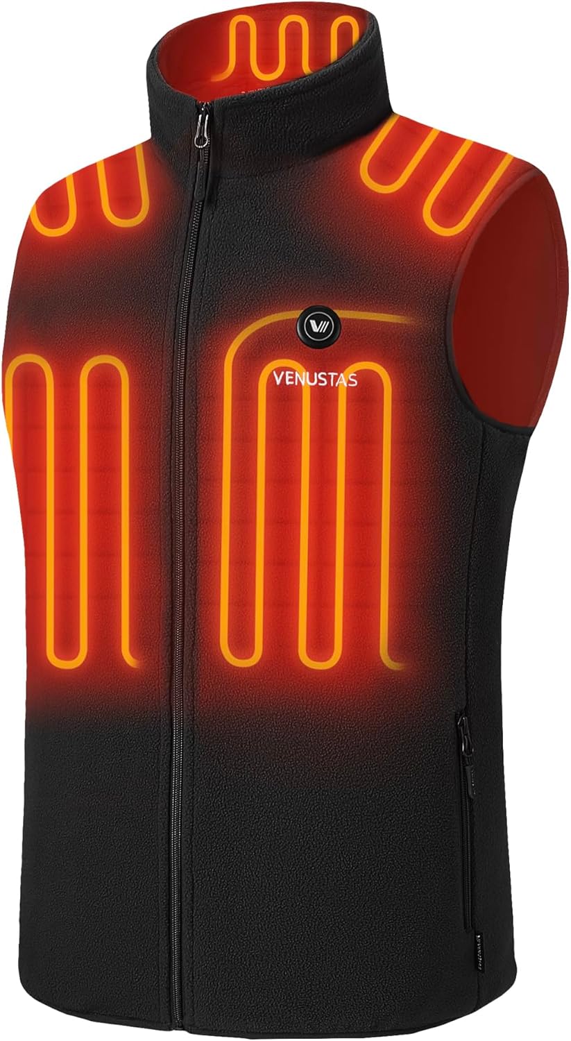 Venustas Men’s Fleece Heated Vest with Battery Pack, Up to 20 Hours Runtime, Insulated Electric Vest For Winter Outdoors