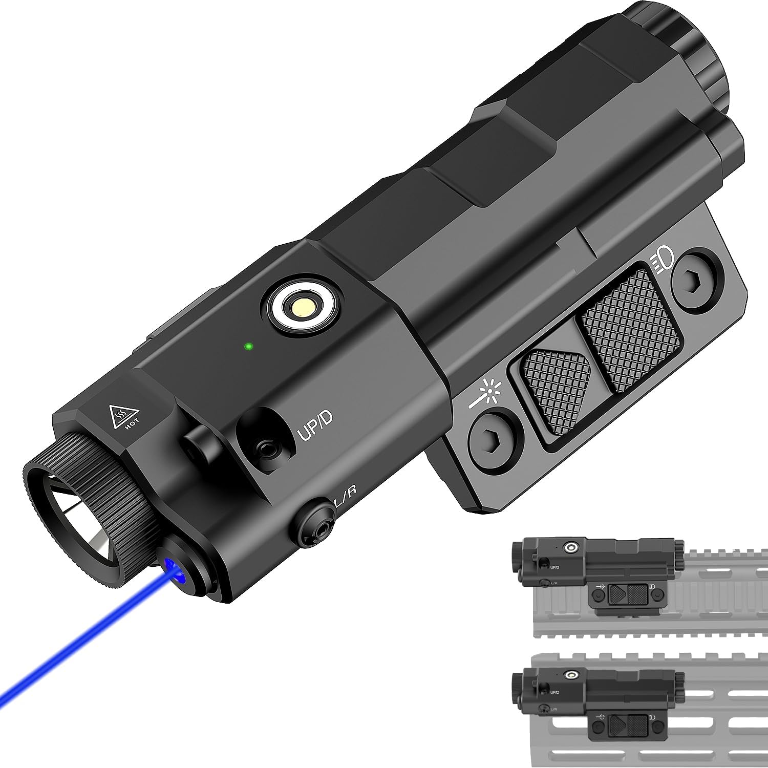 Mlok Picatinny 2 in 1 Flashlight Blue Laser Sight Combo, TOUGHSOUL Max 1600 Lumen Rechargeable Red Blue IR Laser Flashlight for Ar Rifle (Blue Laser)