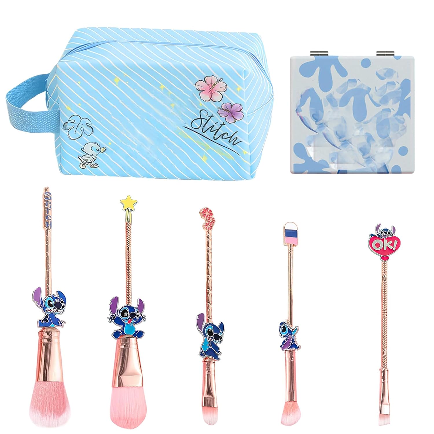 Stitch Travel Makeup Bag Large Capacity Cosmetic Bags Cartoon PU Small Skin Care Bags for Girls Women Mirror Makeup Brush