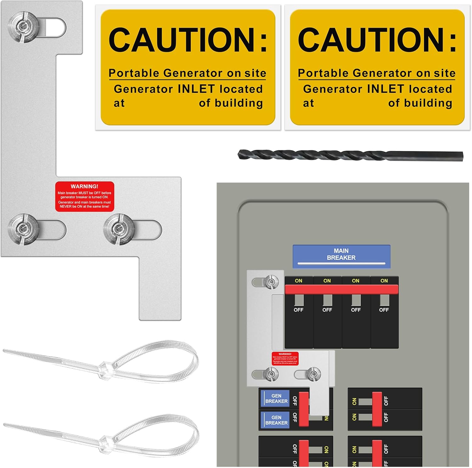 Generator Interlock Kit for ITE, Gould, Murray, Siemens 150 or 200 Amp Panel, Electrical Interlock Kit, 1 1/4 Inch Spacing Between Main and Branch Breaker