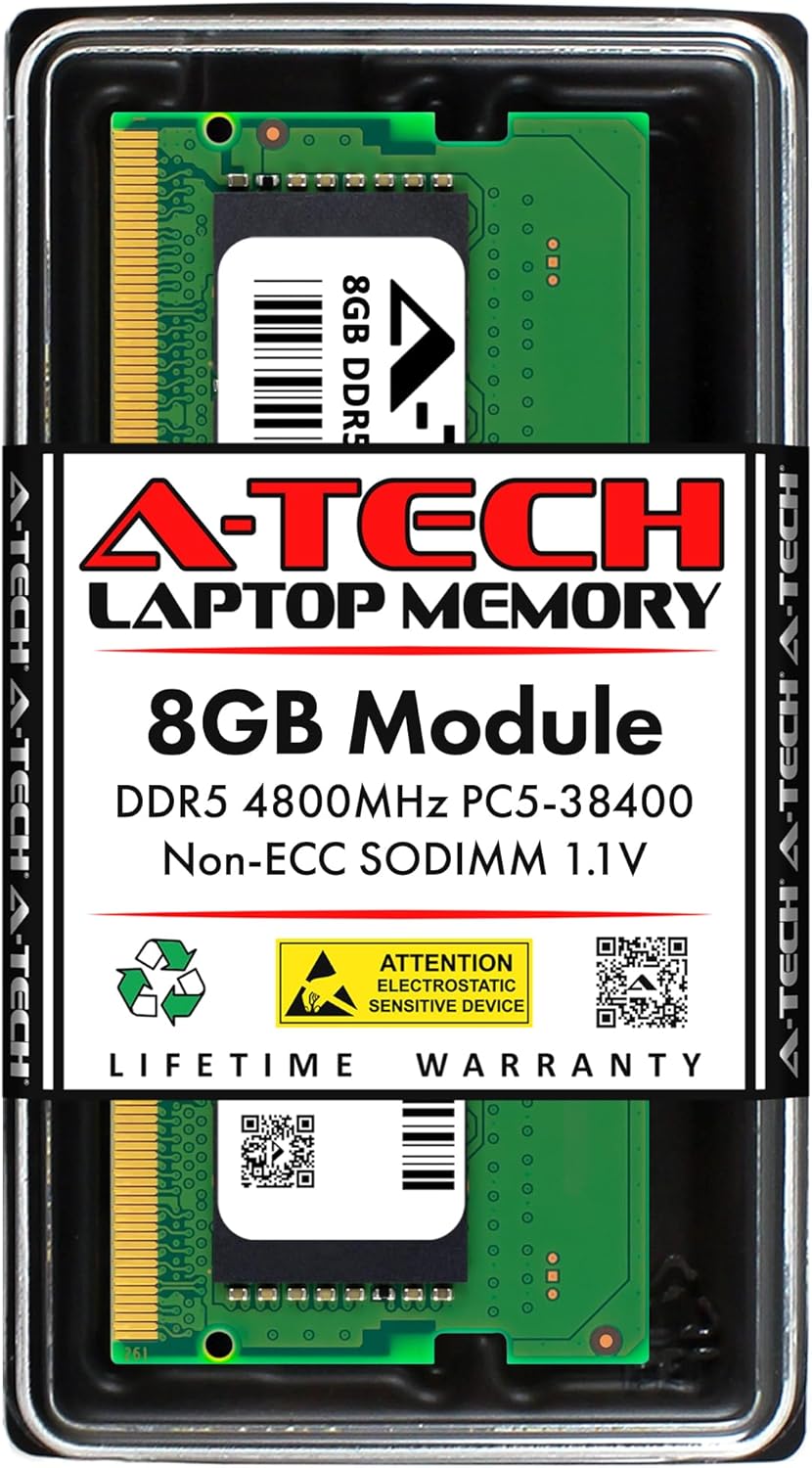 A-Tech 8GB DDR5 4800MHz PC5-38400 CL40 SODIMM 1.1V Non-ECC Unbuffered SO-DIMM 262-Pin Laptop RAM Memory Upgrade Module