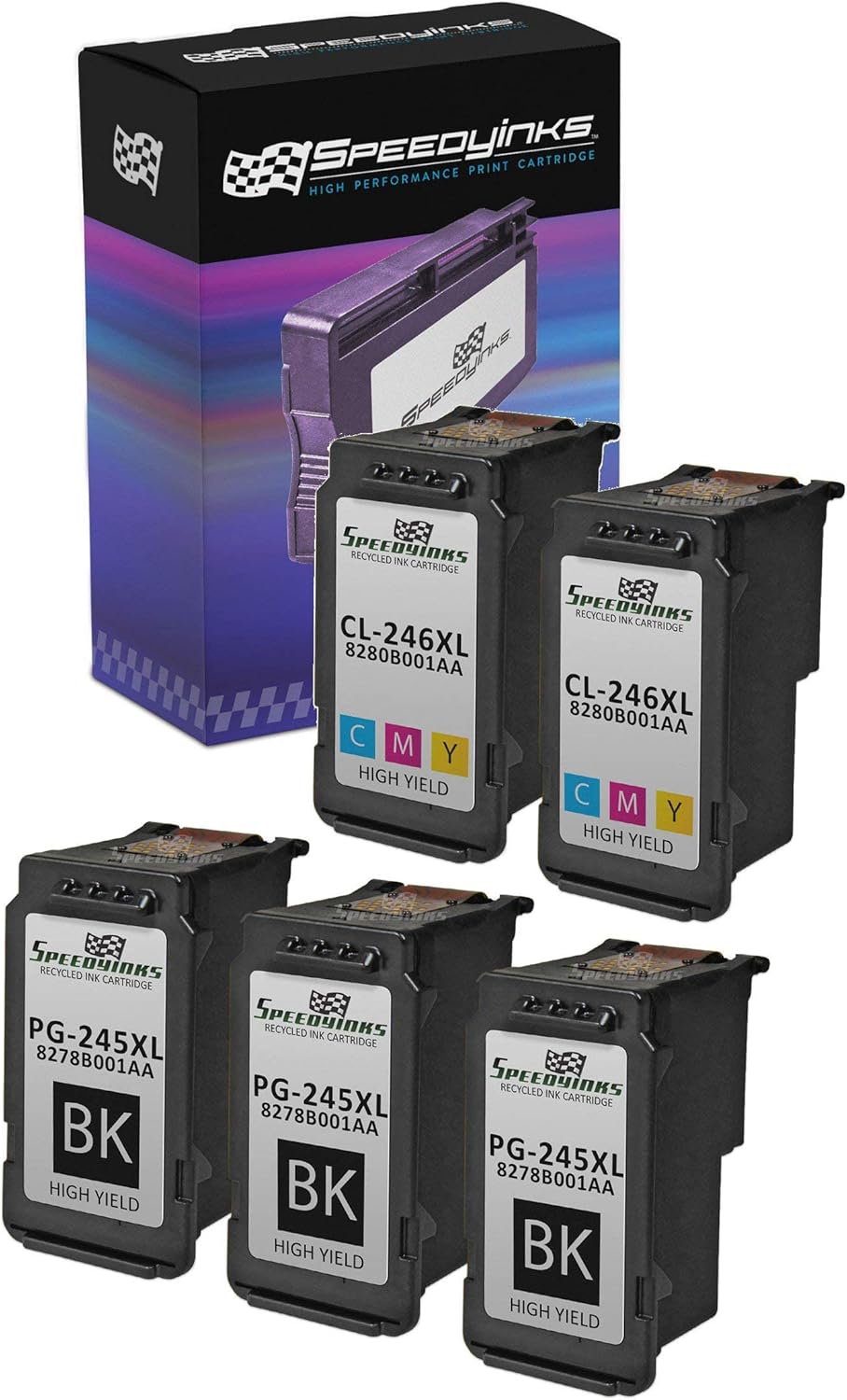 Speedy Inks Remanufactured Ink Cartridge Replacement for Canon PG-245XL and CL-246XL (3 Black, 2 Color, 5-Pack) Compatible with Pixma iP2820 MG2420 MG2520 MG2522 MG2525 MG2555 MG2920 MG2922 MG2