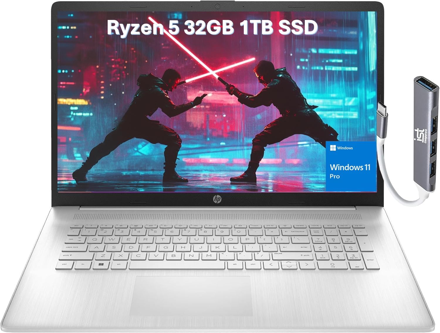 HP 17 Laptop (17.3″ FHD Anti-Glare, AMD Ryzen 5 5500U, 32GB RAM, 1TB SSD, 6-Core(> i7-1165G7)) for Business, Enterprise, Students, Long Battery Life, Webcam, Fast Charge, IST Hub, Win 11 Pro, Silver