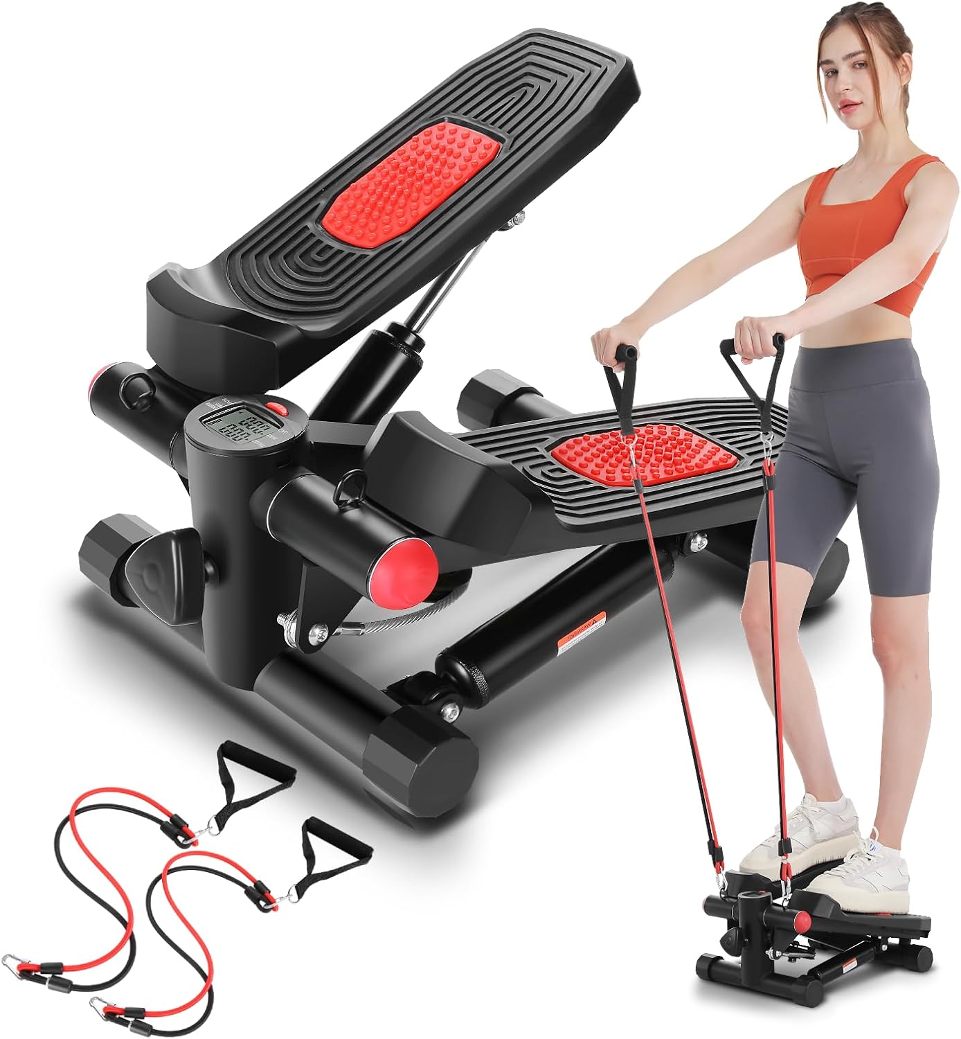 ANCHEER Steppers for Exercise at Home, Stepper with Resistance Bands, Hydraulic Mini Stepper with LCD Monitor, Full Body Cardio