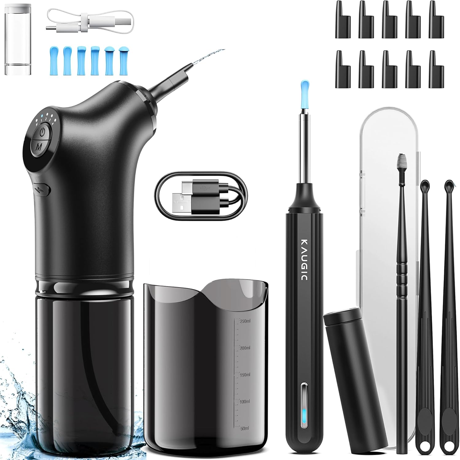 Water Powered Ear Cleaner with Camera and Ear Wax Removal Tool Camera, Ear Irrigation Flushing System and Ear Camera, Ear Cleaning Kit with 4 Pressure Settings, Earwax Removal Kit for Adults