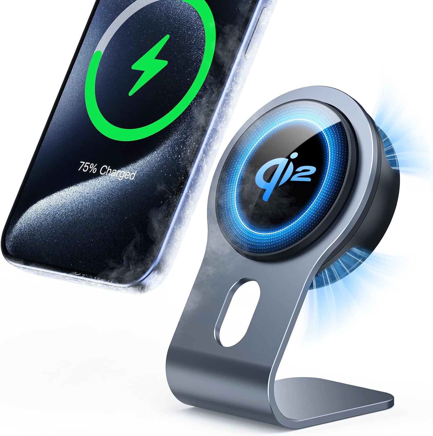 NEWQ Qi2 15W Mag-Safe Charger Stand, (Cool Down 70°F) Semiconductor Cooling Wireless Charging Station with Fan and 30W Cable, for iPhone 16/16 Plus/16 Pro/16 Pro Max/15/14/13/12 Series(No AC Adapter)