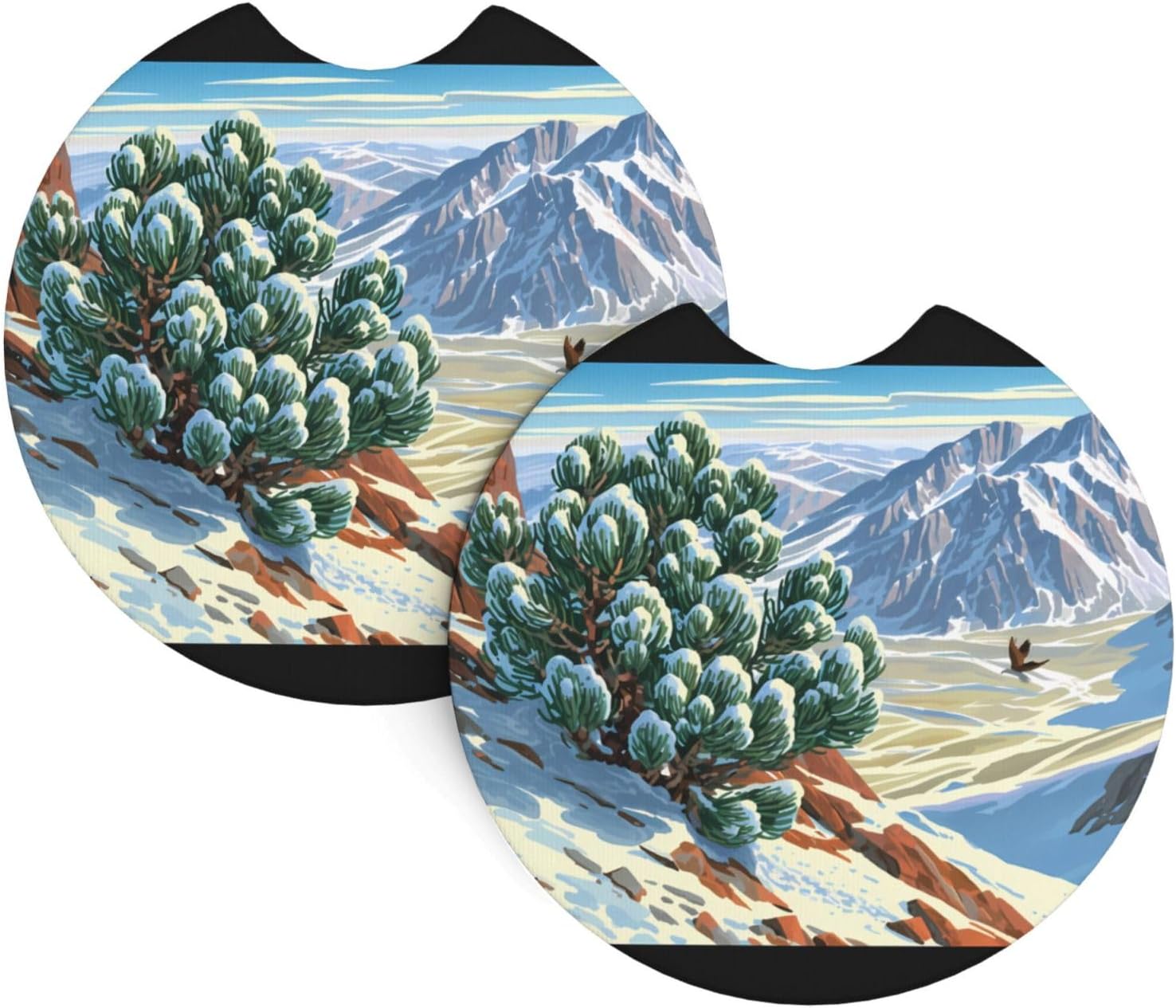 Phayah Snowy Mountain Pine Car Coasters 2 Pack Protect Your Cup Holder Suitable for Daily Life and Outdoor Self-Driving New Car Gift