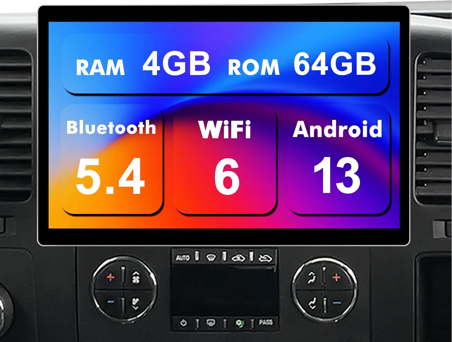 4+64G Android 13 Double Din Car Stereo for Chevrolet/GMC/Buick with 13.1 Inch Touchscreen Radio Built-in Wireless Carplay/Android Auto/GPS/Bluetooth/FM/AUX-in/Steering Wheel Controls/Backup Camera