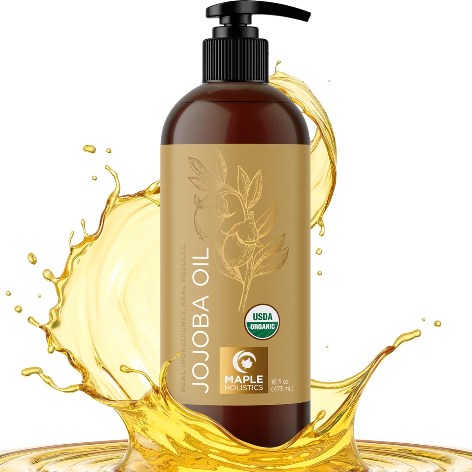 Organic Jojoba Oil Cold Pressed Unrefined – 100% Pure Organic Certified Oil for Skin Hair & Nails – Organic Skin Care & Natural Beauty DIY Carrier Oil – Dermatologist Tested & Non GMO (16 Fl Oz)