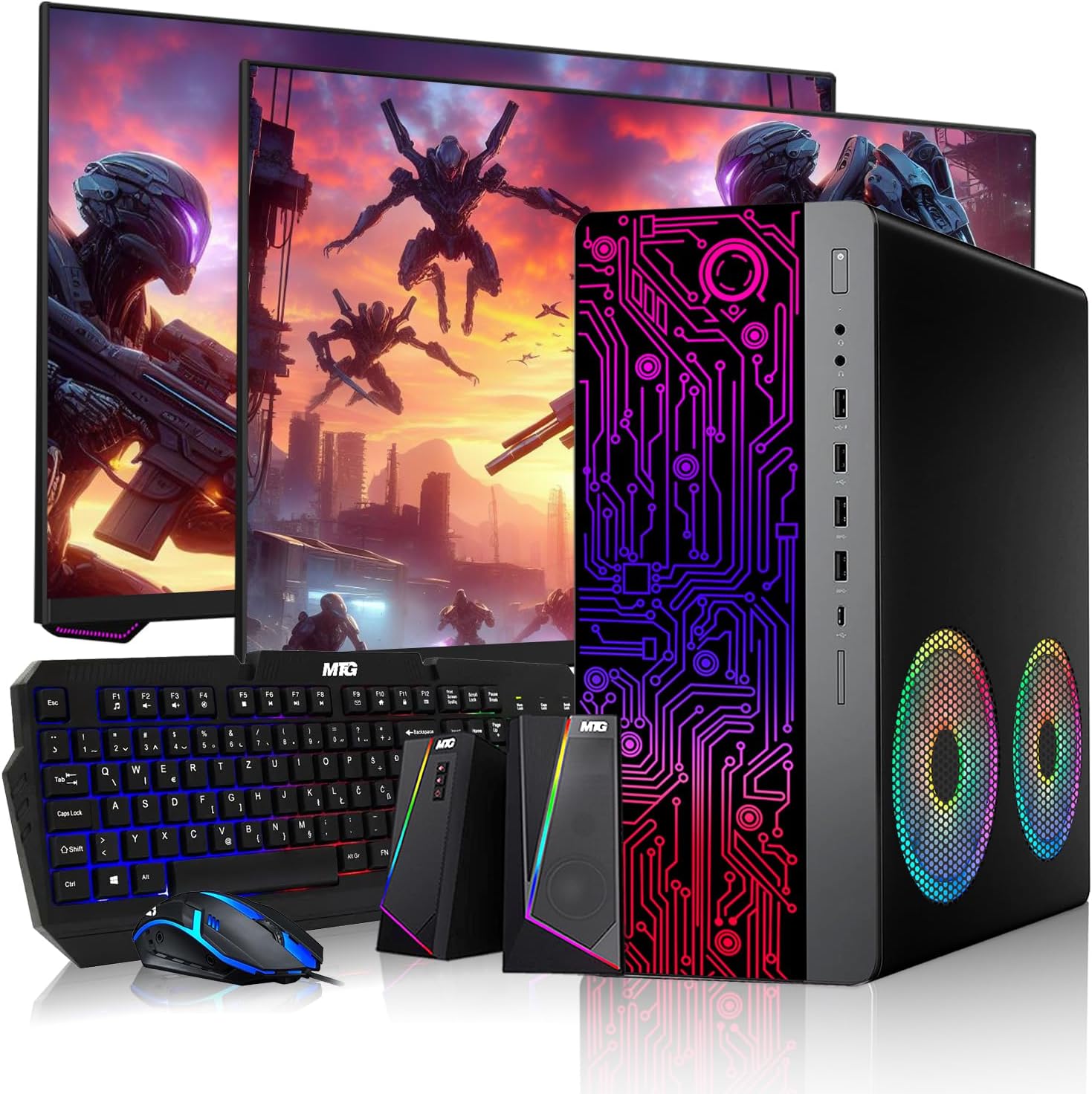 HP Z1 Desktop RGB Computer PC Intel i7-9th Gen, 16GB DDR4 Ram 512GB SSD, Dual 27 Inch Monitor, GT 1030, RGB Speaker, Gaming Keyboard Mouse, 2X ARGB Fan WiFi, Win 11 Home (Renewed)