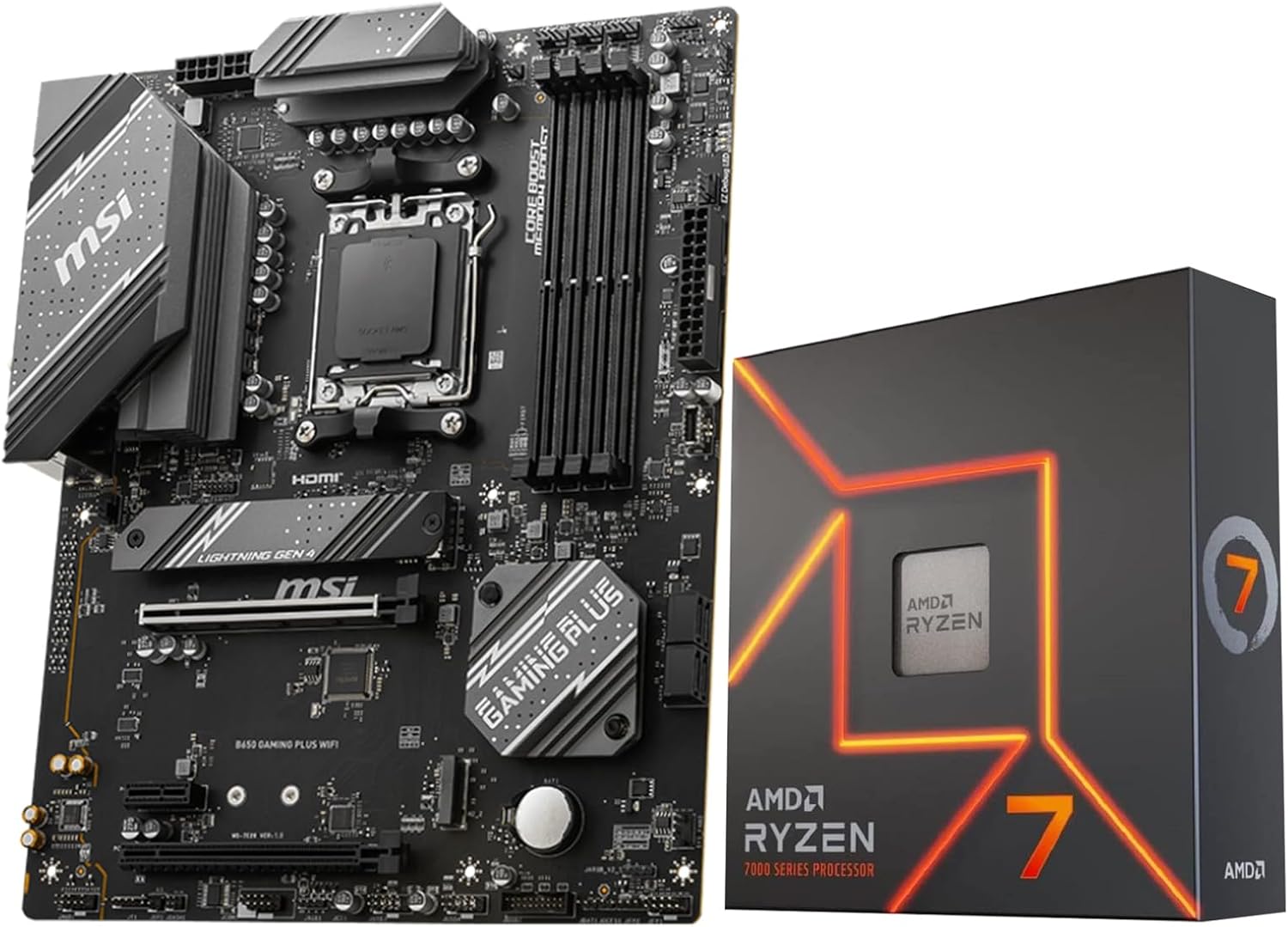 INLAND AMD Ryzen 7 7700X CPU Processor Bundle with MSI B650 Gaming Plus WiFi Gaming Motherboard(AM5, ATX, DDR5, PCIe 4.0, Wi-Fi 6E), Sold by Micro Center