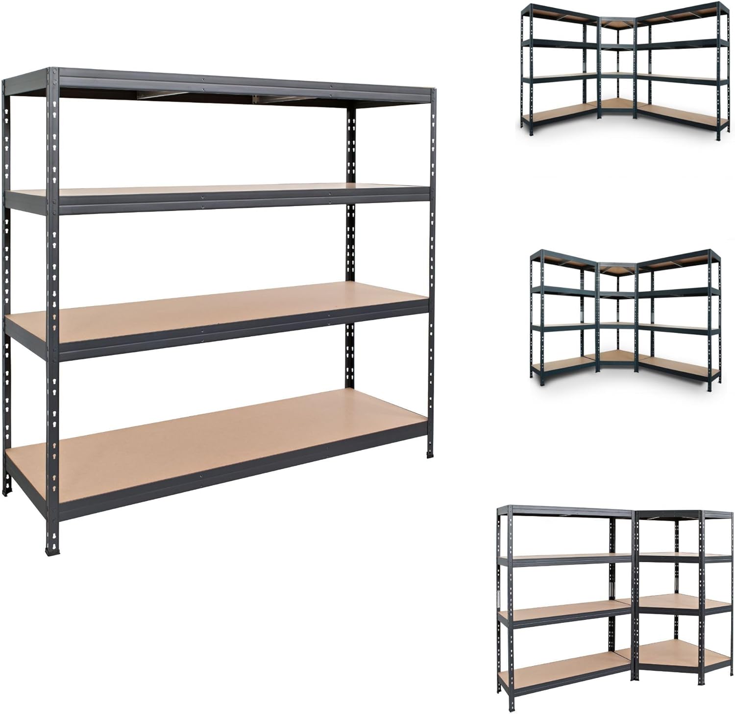 2400-Lb. Capacity, 71in.H x 60in.W x 18in.D Rivet Shelving Unit, Or Assemble as 2 Benches, Ea. 35 1/2in.H x 120in.L x 18in.D, Matte Dark Gray, Model# Garage 60/18 600 Lbs.