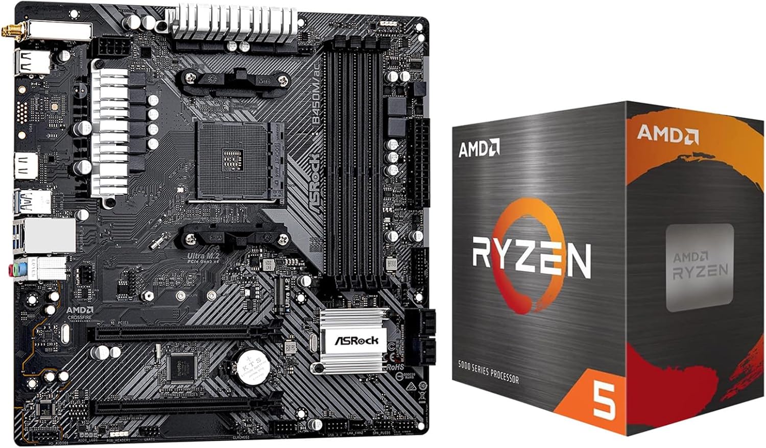 Micro Center AMD Ryzen 5 5600 6-Core 12-Thread Unlocked Desktop Processor with ASRock B450M/AC R2.0 AM4 AMD Micro ATX Motherboard