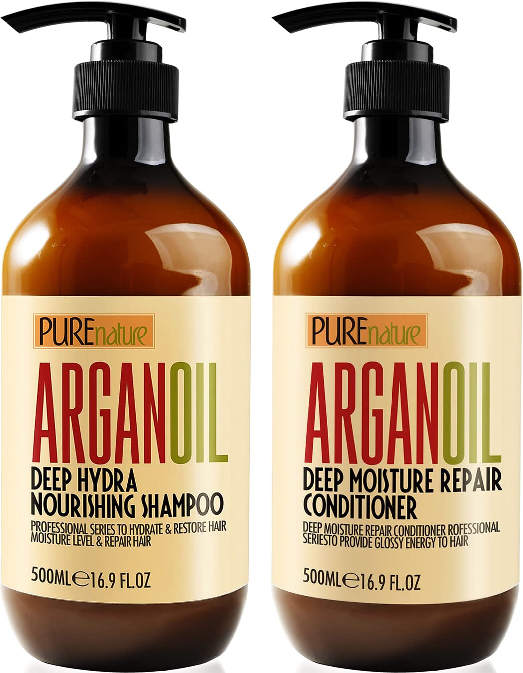 Argan Oil Shampoo and Conditioner Set – Sulfate Free Moroccan Care with Keratin – For Curly, Straight, Dry and Damaged Hair – Moisturizing, Hydrating, Anti Frizz Salon Technology