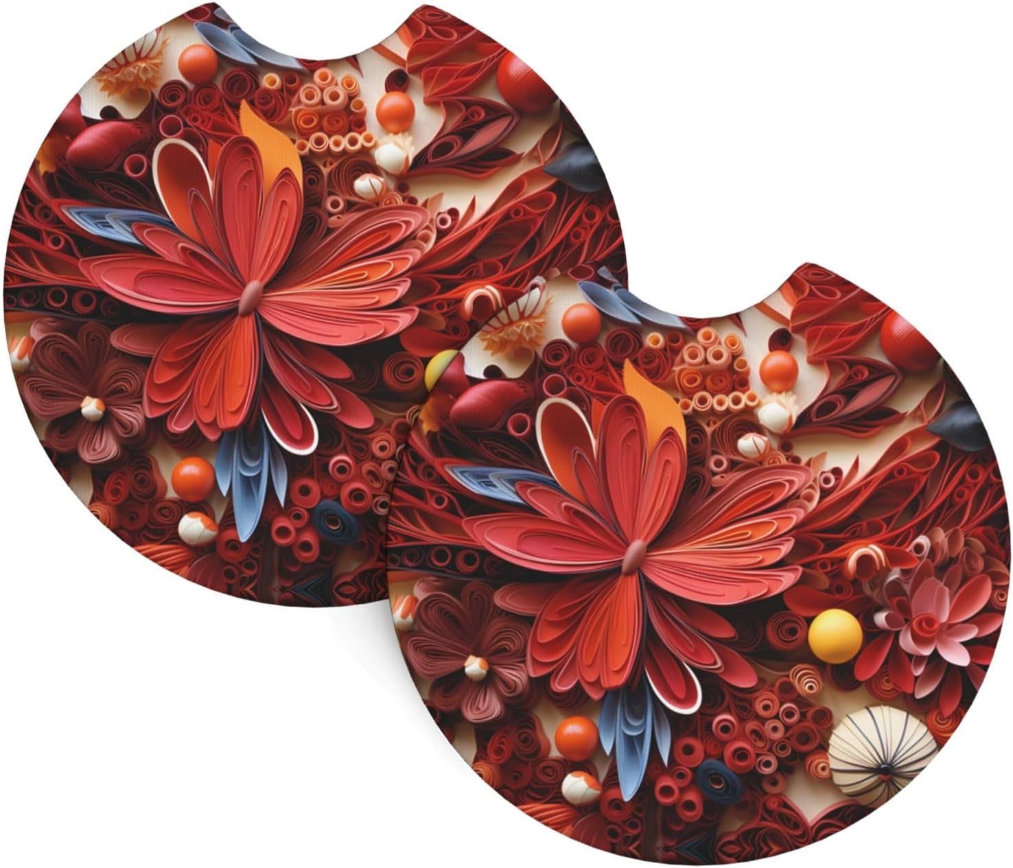 Phayah Red Paper Flower Car Coasters 2 Pack Protect Your Cup Holder Suitable for Daily Life and Outdoor Self-Driving New Car Gift