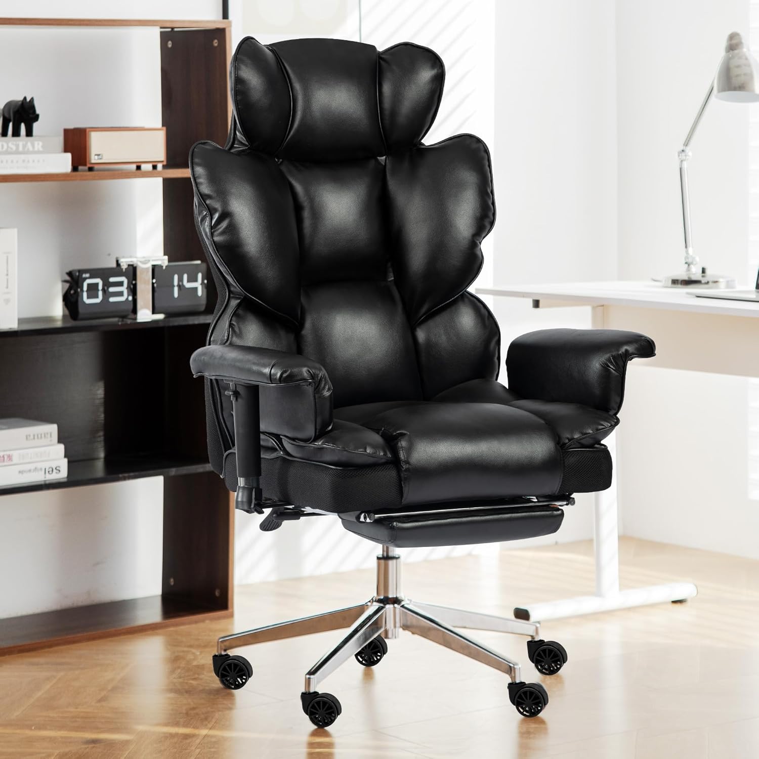 Office Chair with Footrest, Big and Tall Office Chair, Ergonomic High Back Executive Office Chair with Adjustable Thickened Armrest, Removable Lumbar Pillow, 90-135°Reclining for Home Office Work