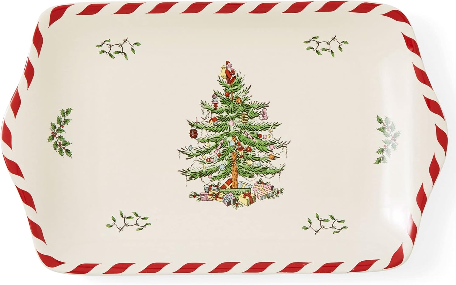 Spode Christmas Tree Peppermint Dessert Tray (12″ x 7.25″) – Festive Porcelain Serving Tray for Appetizers, Charcuterie, Snacks, Desserts – Holiday Dessert Tableware