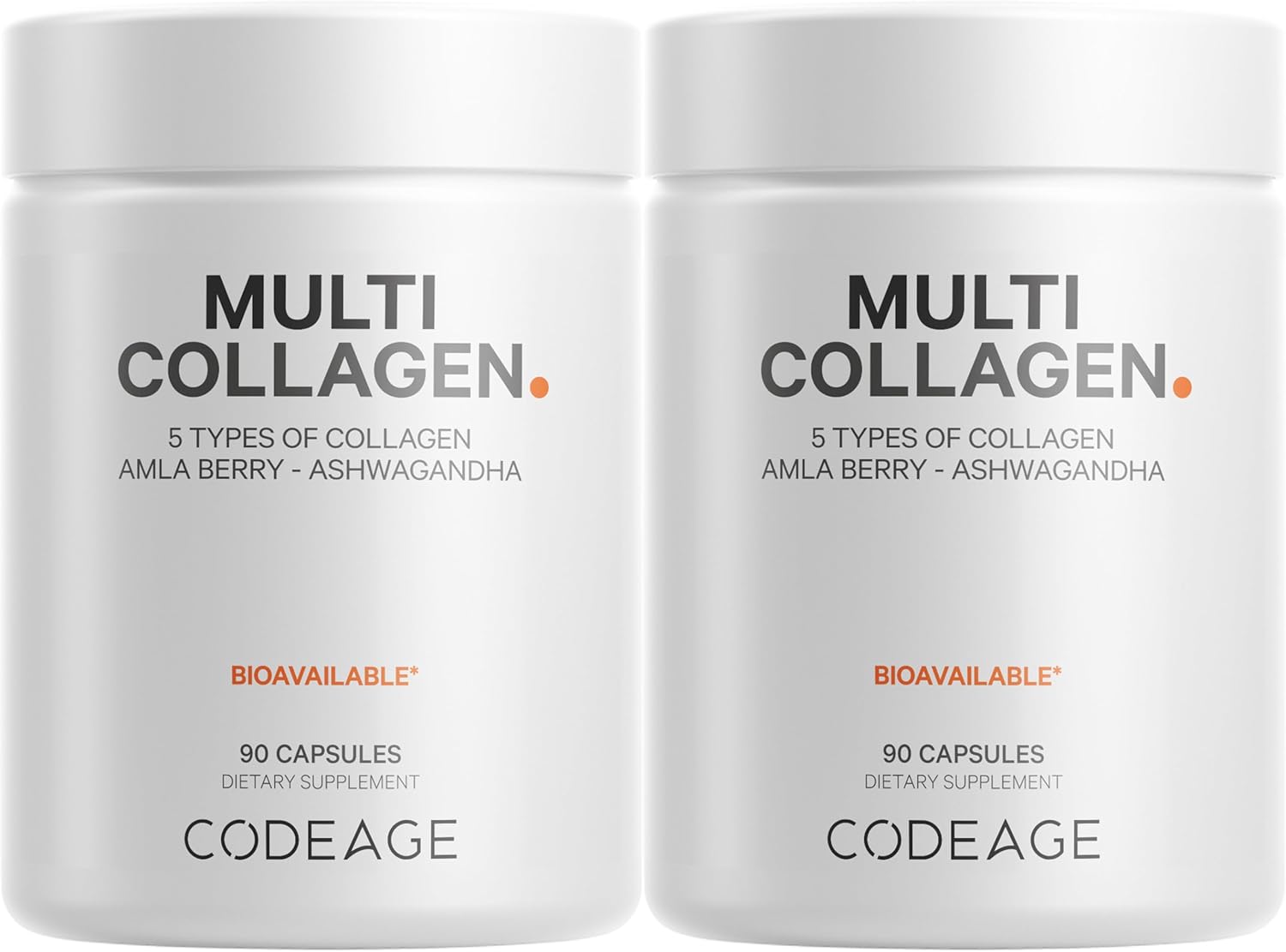 Codeage Multi Collagen Peptides Protein Capsules, 5 Collagen Types, Grass-Fed & Hydrolyzed Bovine Collagen Pills Supplement, Ashwagandha, Amla Berry Vitamins, Collagen Peptides – 2-Pack