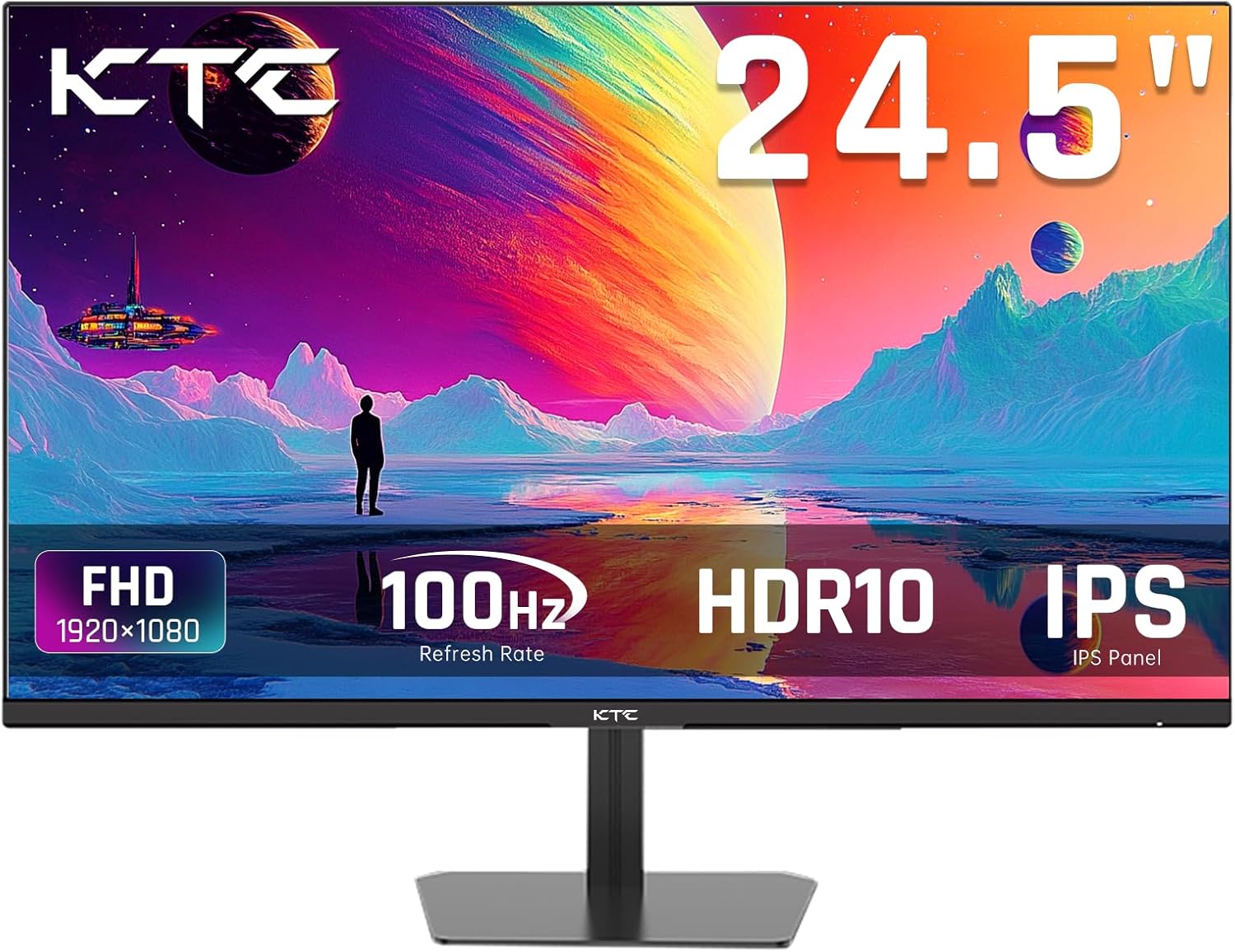 KTC 24.5 Inch 100Hz IPS Computer Monitor – FHD(1920 x 1080P), Anti-Blue Light Screen, 126% sRGB, 16.7M, Support FreeSync and GSync, PC Monitor for Casual Gaming and Working