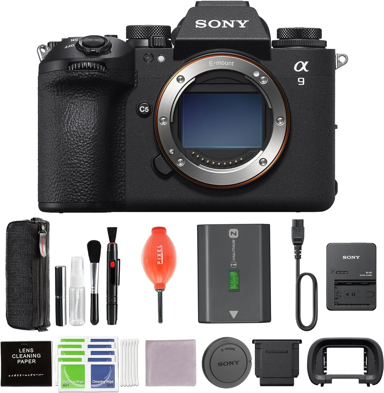 Sony Alpha 9 III Full-Frame Mirrorless Camera (Black) Bundle with Pixel Advanced Accessories Pixel Cleaning Kit & More | sony a9iii