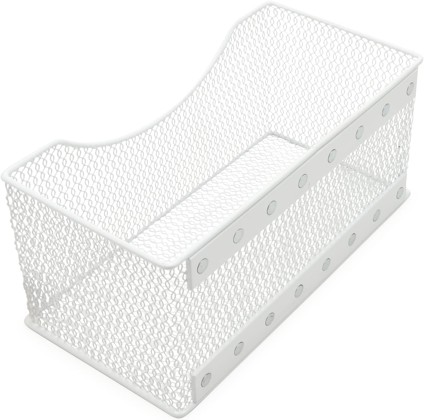 YBM HOME Mesh Magnetic Storage Basket Organizer with Extra Strong Magnets Holds Your Whiteboard and Locker Accessories, Perfect as Marker and Pencil Holder for Office, (1, Large) White