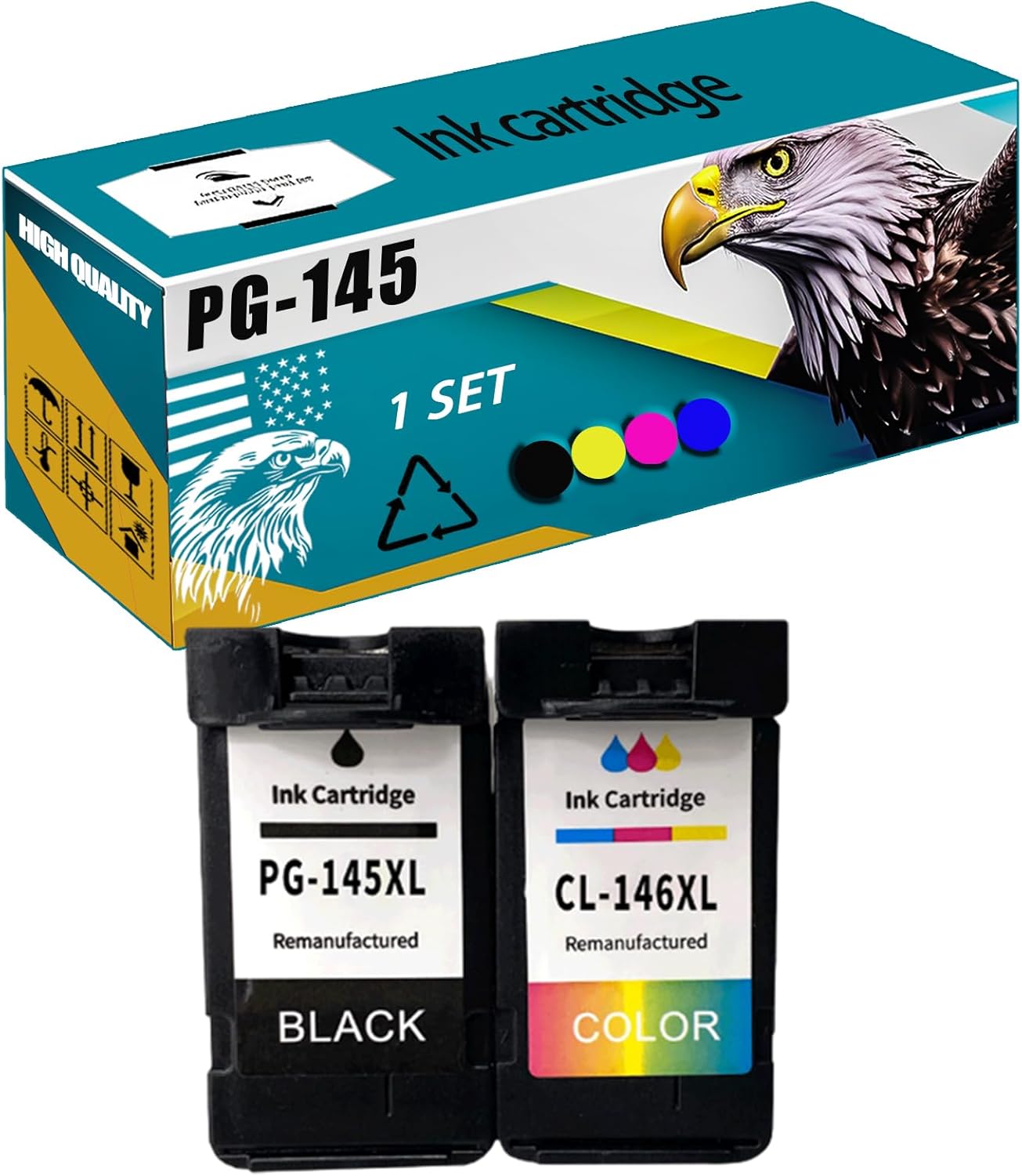 PG-145 CL-146 Ink Cartridge Compatible for Canon PIXMA IP2820 MX491 MG2410 2510 2910 3010 PIXMA TS201 301 3110 TR4510 Printers, High Production Replacement (1 Set)