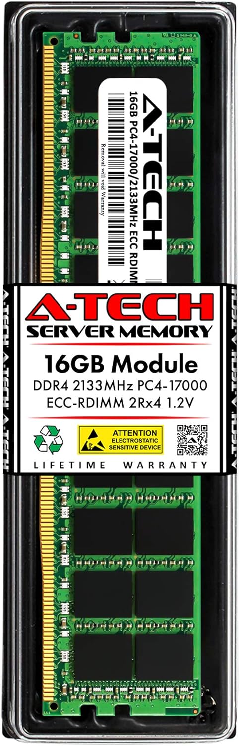 A-Tech 16GB RAM Replacement for Dell SNP1R8CR/16G, SNP1R8CRC/16G, A7910488, A7945660, A7946645, 1R8CR, 01R8CR | DDR4 2133MHz PC4-17000 2Rx4 ECC Registered RDIMM Single Server Memory Module