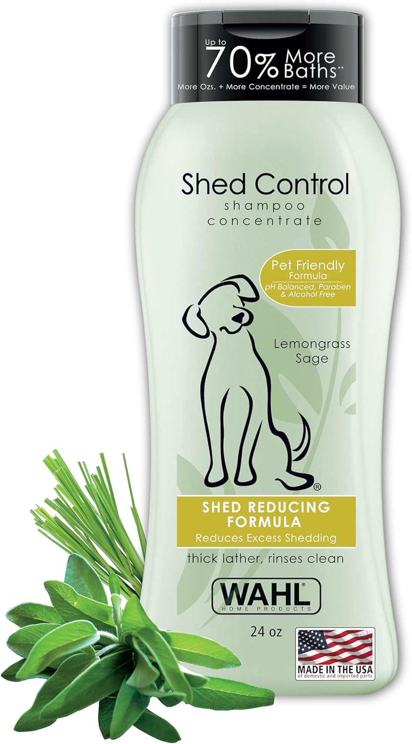 Wahl USA Shed Control Pet Shampoo for Dog Shedding & Dander – Lemongrass, Sage, Oatmeal, & Aloe for Healthy Coats & Skin – 24 Oz – Model 820005A