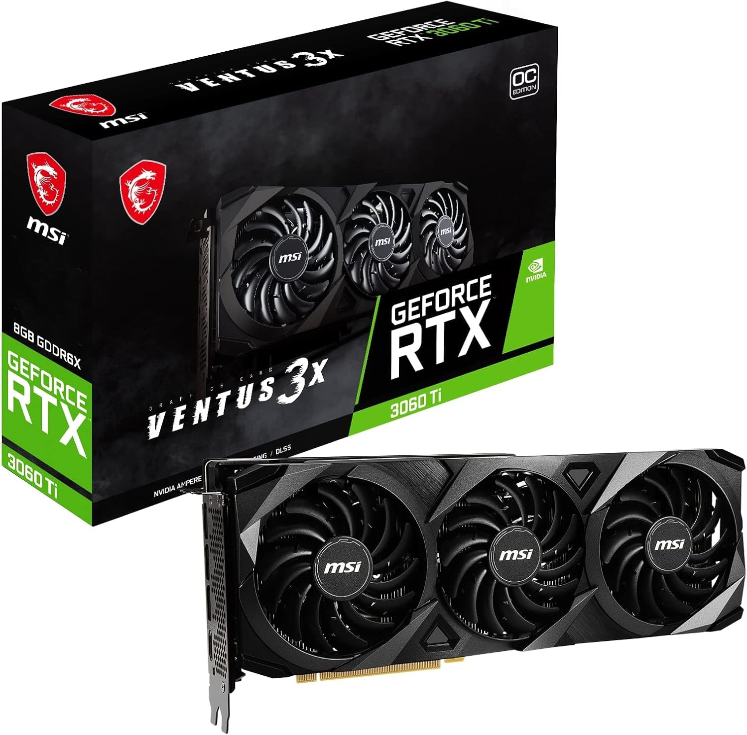 MSI Gaming GeForce RTX 3060 Ti 8GB GDRR6X Boost Clock: 1695 MHz 256-Bit HDMI/DP Nvlink Torx Fan 4 RGB Ampere Architecture OC Graphics Card (RTX 3060 Ti Ventus 3X 8GD6X OC)