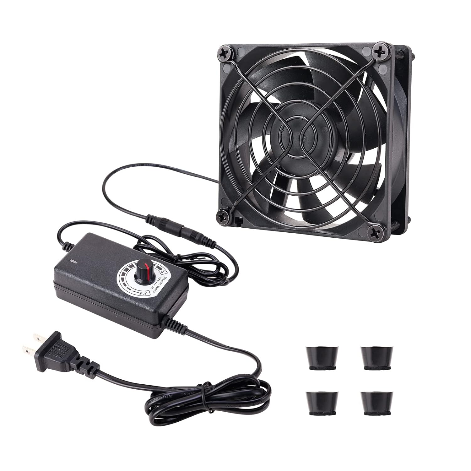 80mm x 25mm Computer Fan with AC Plug 110V – 240V with Speed Controller for Receiver Xbox DVR PlayStation Component Cooling