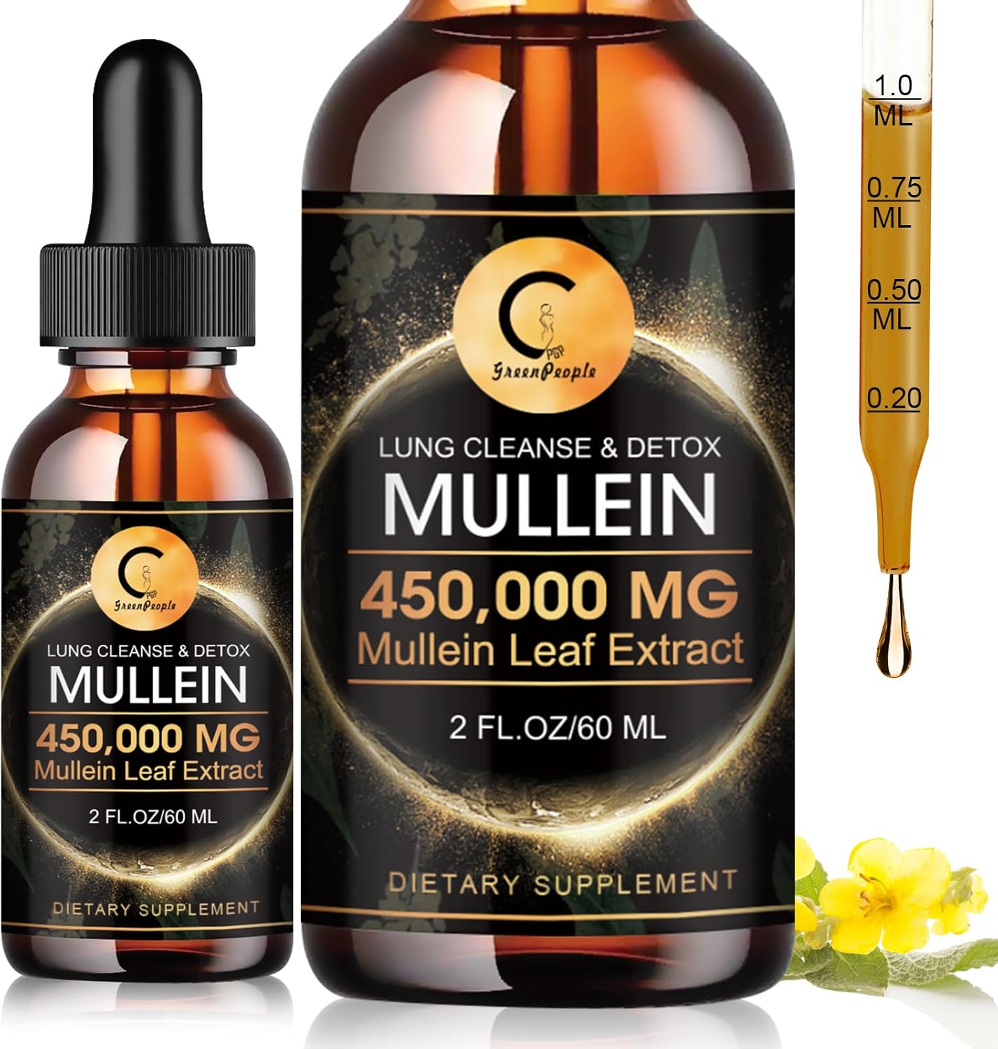 Mullein drops for Lung, Mullein Leaf Extract for Lung Cleanse & Detox, Super Concentrated Mullein Liquid Tincture for Respiratory Health, Immune & Digestive System,Vegan, Non-GMO, 2 FL OZ