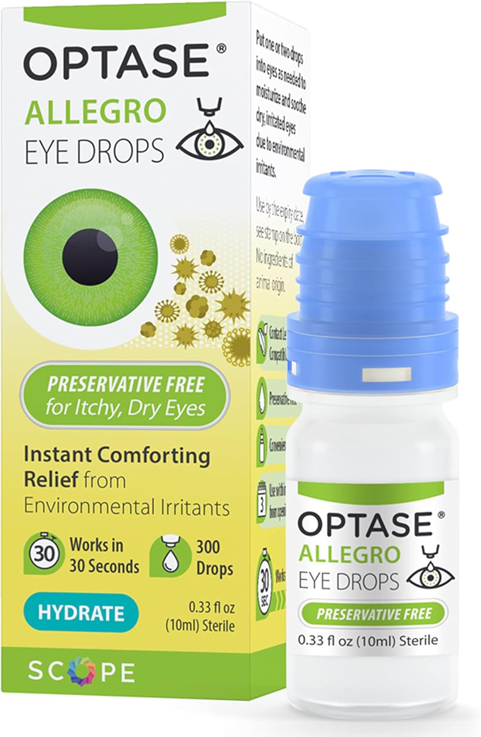 Optase Allegro Eye Drops for Dry Eyes – Lubricating Eye Drops for Dry Eyes – Eye Drops for Red Eyes and Seasonal Irritants – Symptom Relief Eye Drops for Contacts and Itchy Eyes – .33 oz, 300 Drops