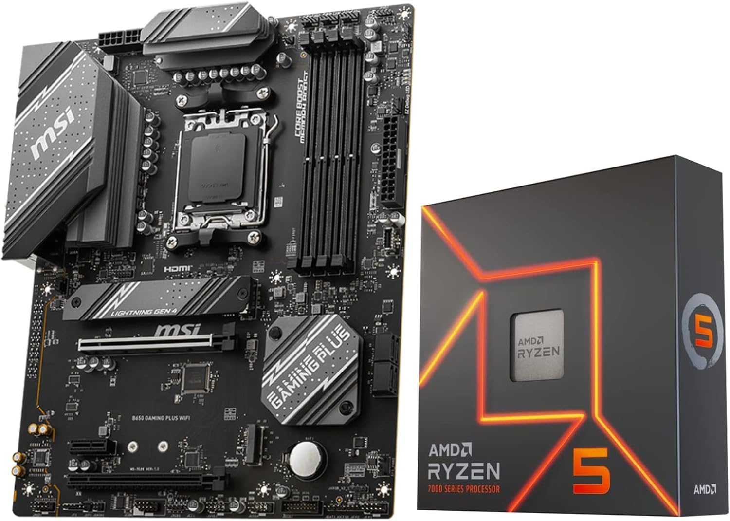 AMD Ryzen 5 7600X CPU Processor with MSI B650 Gaming Plus WiFi Gaming Motherboard(AM5, ATX, DDR5, PCIe 4.0, Wi-Fi 6E), Soly by Micro Center