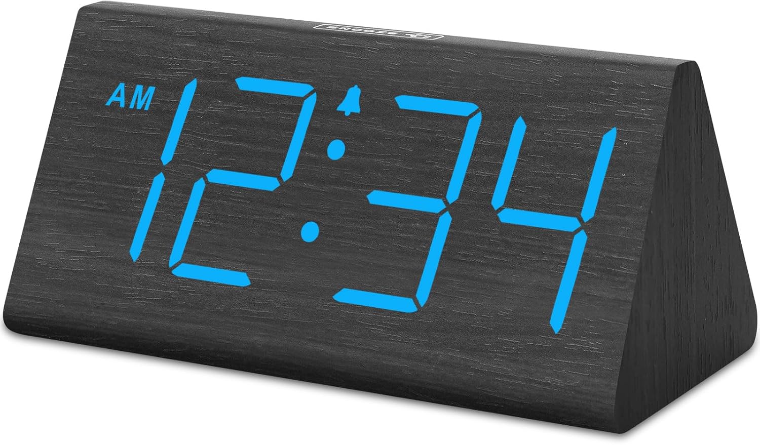 DreamSky Wooden Digital Alarm Clocks for Bedrooms – Electric Desk Clock with Large Numbers, USB Port, Battery Backup Alarm, Adjustable Volume, Dimmer, Snooze, DST, Wood Décor, 12/24H (Blue)